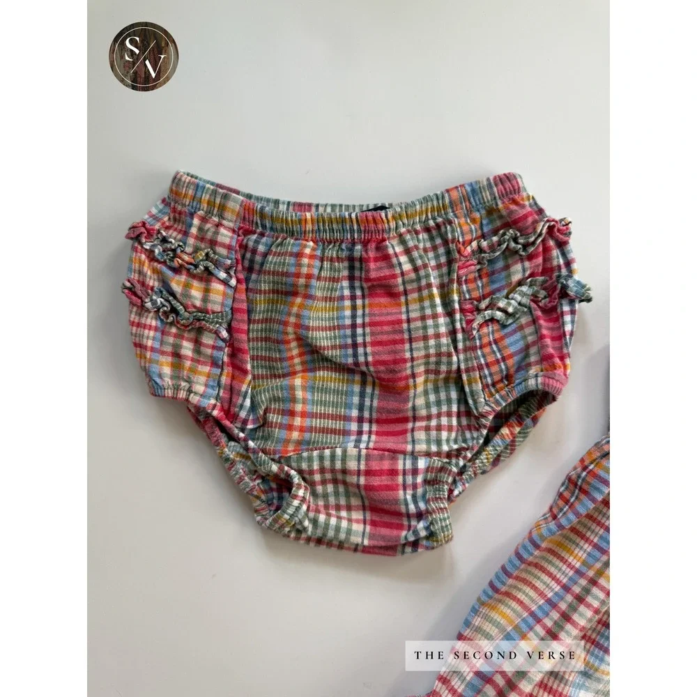 Ralph Lauren Baby Girls Multi Plaid Sundress Coattgecore Bloomers Set 6-12M